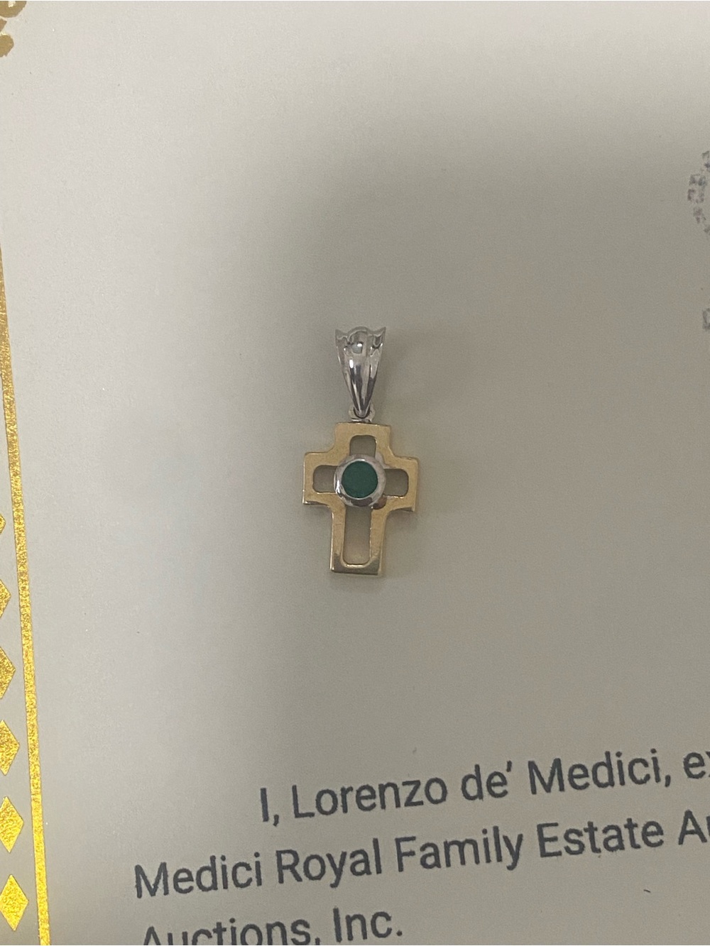 Gold Cross Pendant with emeray Stone - Women's Religious Jewelry
